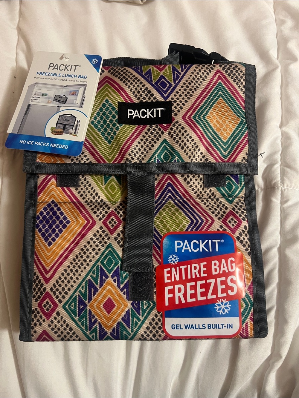 PackIt Multicolor Geometric Freezable Lunch Bag